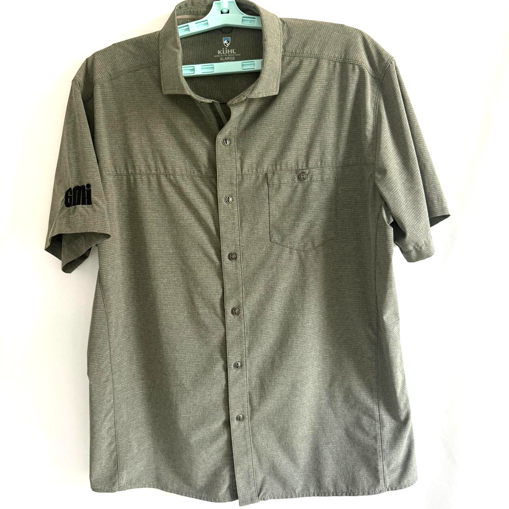 Kuhl Optimizer Shirt Mens XL Gray Tapered Fit Short Sleeve Pocket Hiking Stretch